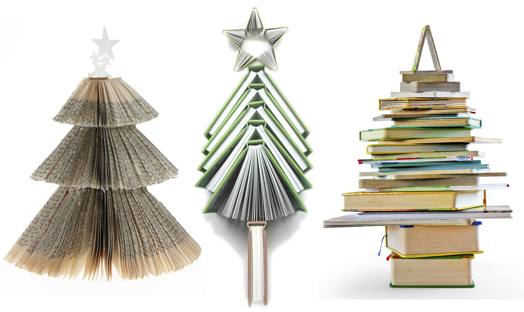 Una decoración diferente: Un árbol de Navidad hecho con libros